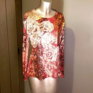 Seven7 Lady's Long-sleeved Crewneck Shirt Floral/Copper Designs Beautiful 👕